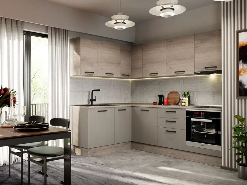 Mobila Bucatarie Elva Colt 166.6 x 241.6 cm Gri/Cremona - Configuratia 25