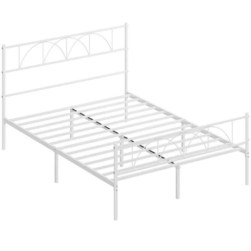 HOMCOM Cadru de pat 140x190 cm cu tăblie Suport cu lamele din oțel Depozitare sub pat