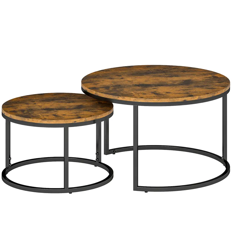 HOMCOM Set de 2 măsuțe nesting stivuibile design industrial blat cu aspect de ciment picioare din metal maro rustic