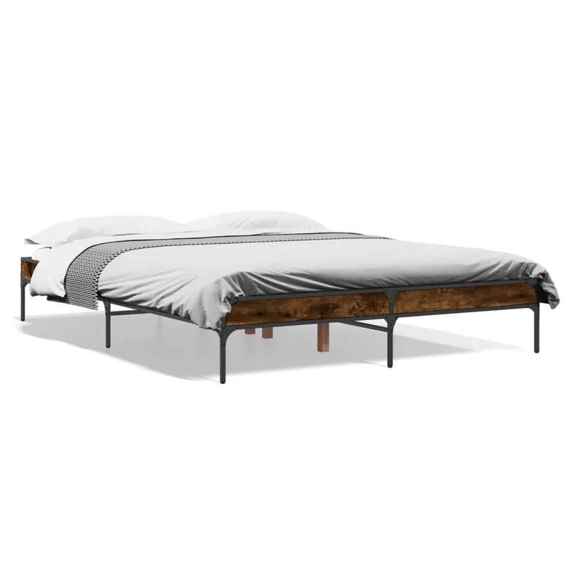 cadru de pat, stejar fumuriu 140x200 cm lemn prelucrat si metal