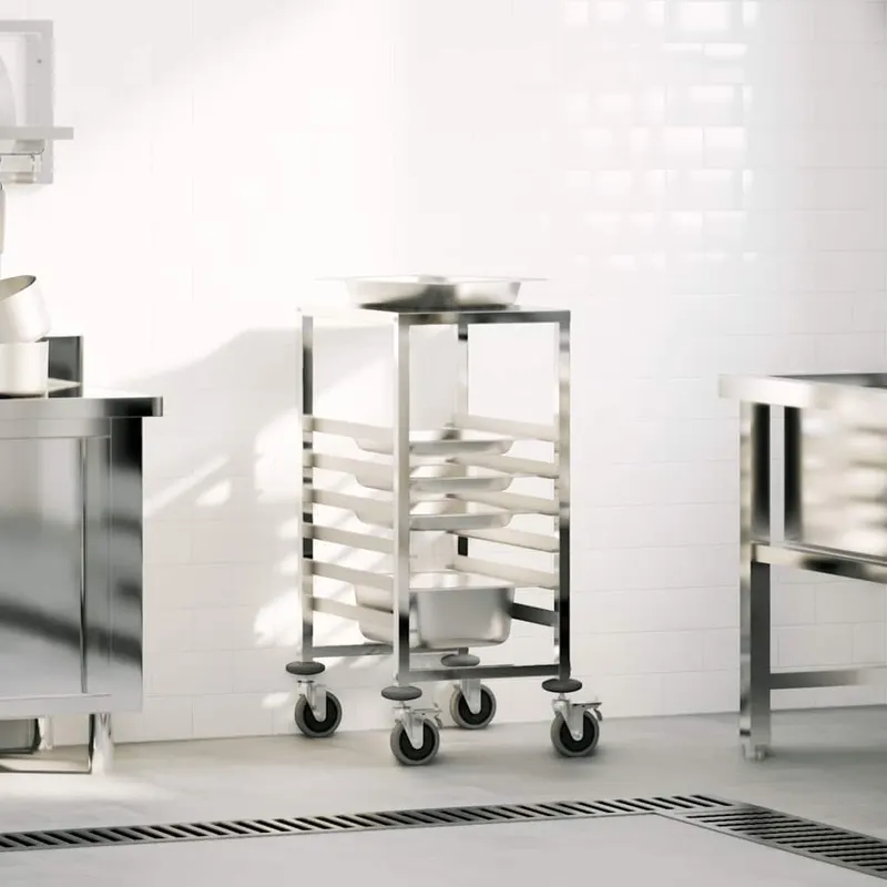 carucior cu tavi cu 6 containere gn 39x55x87 cm otel inoxidabil