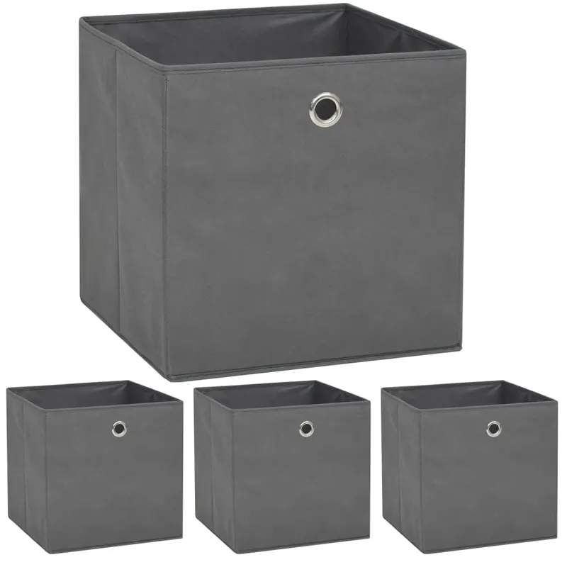 cutii de depozitare, 4 buc, material netesut, 32x32x32 cm, gri