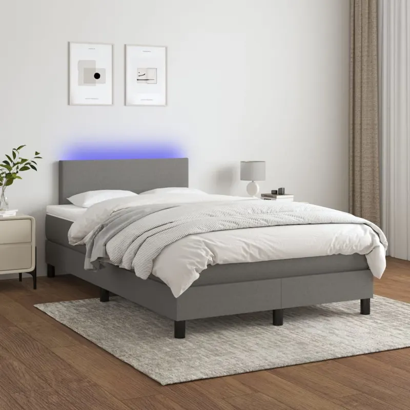 pat cu arcuri, saltea si led, gri inchis, 120x200 cm, textil