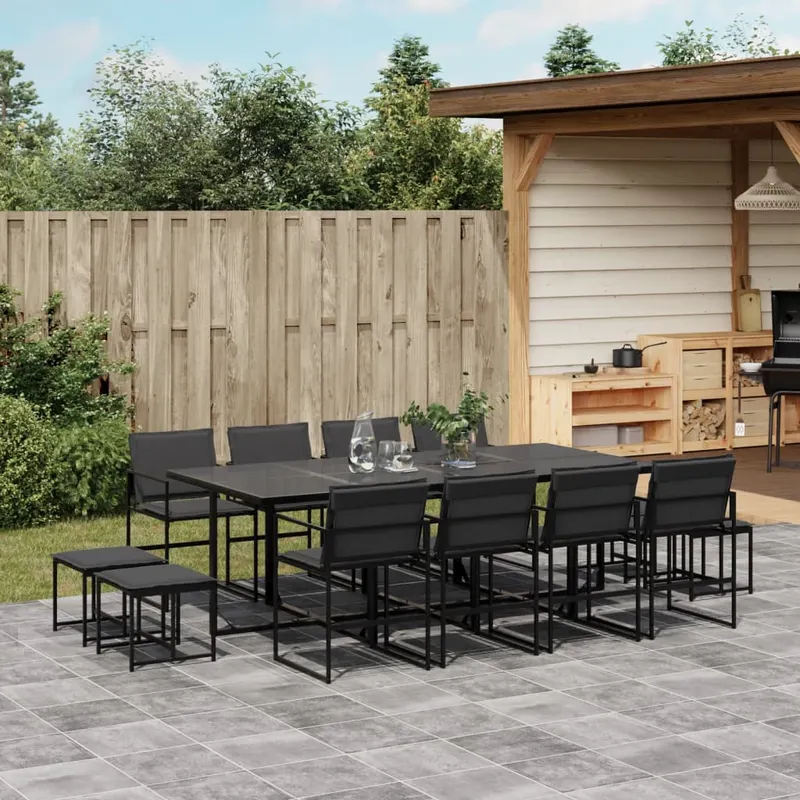 set mobilier de gradina, 13 piese, cu perne, negru, textilena