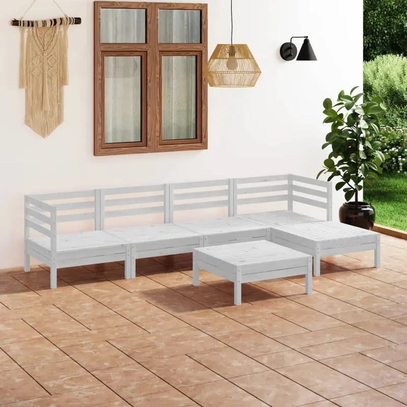 set mobilier de gradina, 6 piese, alb, lemn masiv de pin