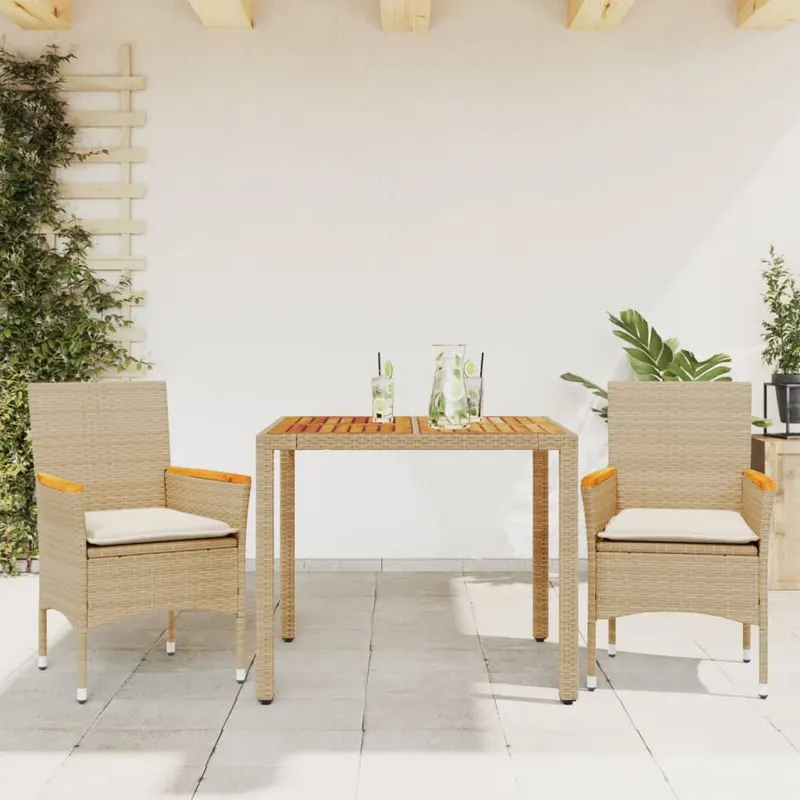 set mobilier gradina cu perne 3 piese bej poliratan/lemn acacia