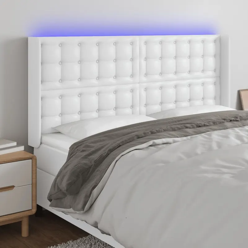 tablie de pat cu led, alb, 163x16x118/128 cm, piele ecologica