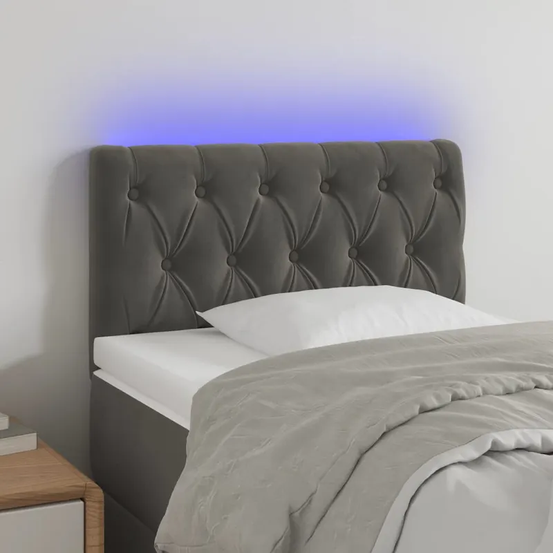 tablie de pat cu led, gri inchis, 80x7x78/88 cm, catifea