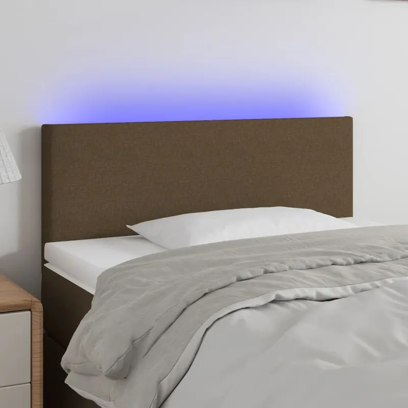 tablie de pat cu led, maro inchis, 90x5x78/88 cm, textil