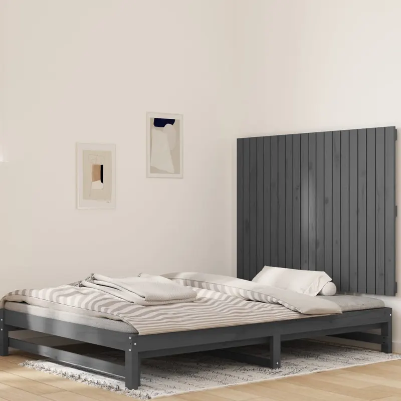 tablie de pat pentru perete, gri, 127,5x3x90 cm, lemn masiv pin