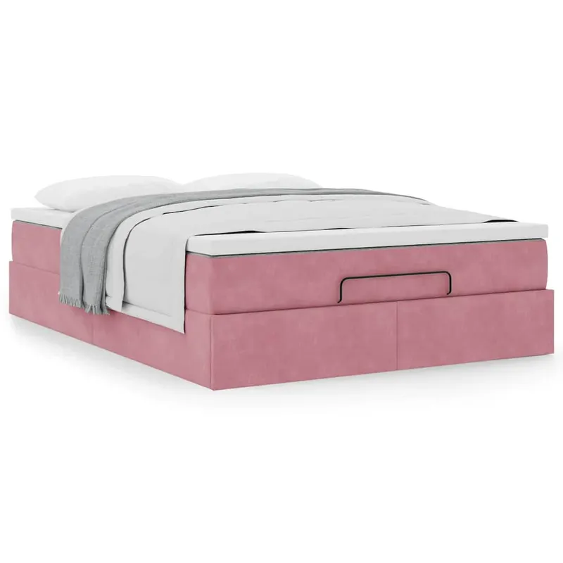 cadru de pat otoman cu saltea roz 140x190cm catifea