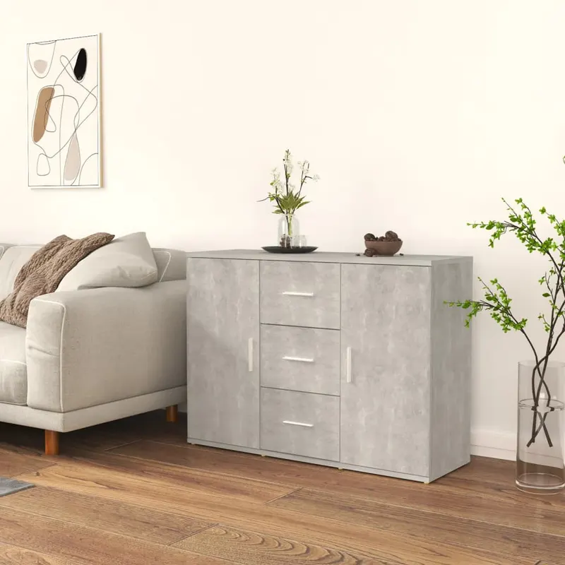servanta, gri beton, 91x29,5x65 cm, lemn prelucrat
