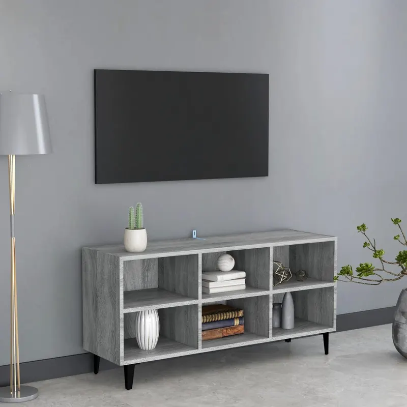 comoda tv picioare din metal, stejar sonoma gri, 103,5x30x50 cm