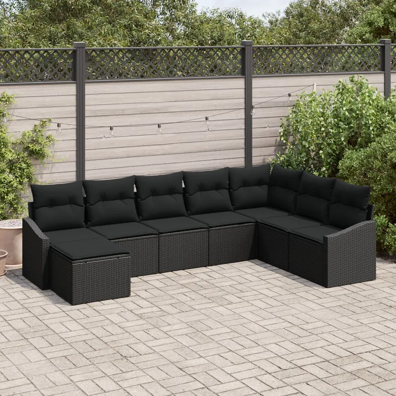 set de canapea pentru gradina de 8 piese cu perne poliratan negru