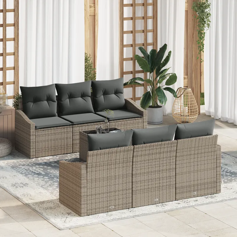 set de canapea pentru gradina , 7 piese, cu perne, gri, ratan poli