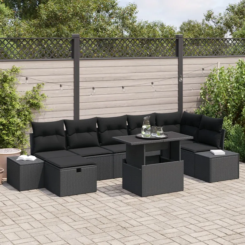 set canapea gradina cu perne negru ratan polimer