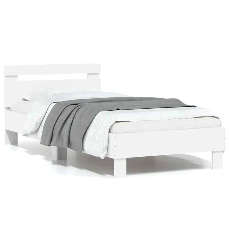 Cadru de pat cu tablie, alb, 90x190 cm, lemn prelucrat