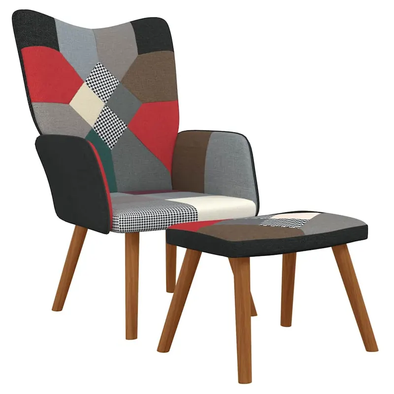 scaun de relaxare cu taburet, material textil, petice