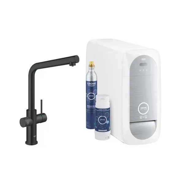 Baterie de bucatarie Grohe 31454KS1, 1 bar, 378 mm, 221 mm, 1 orificii instalare, 3 sprayuri, 150 unghi pivotare, Negru