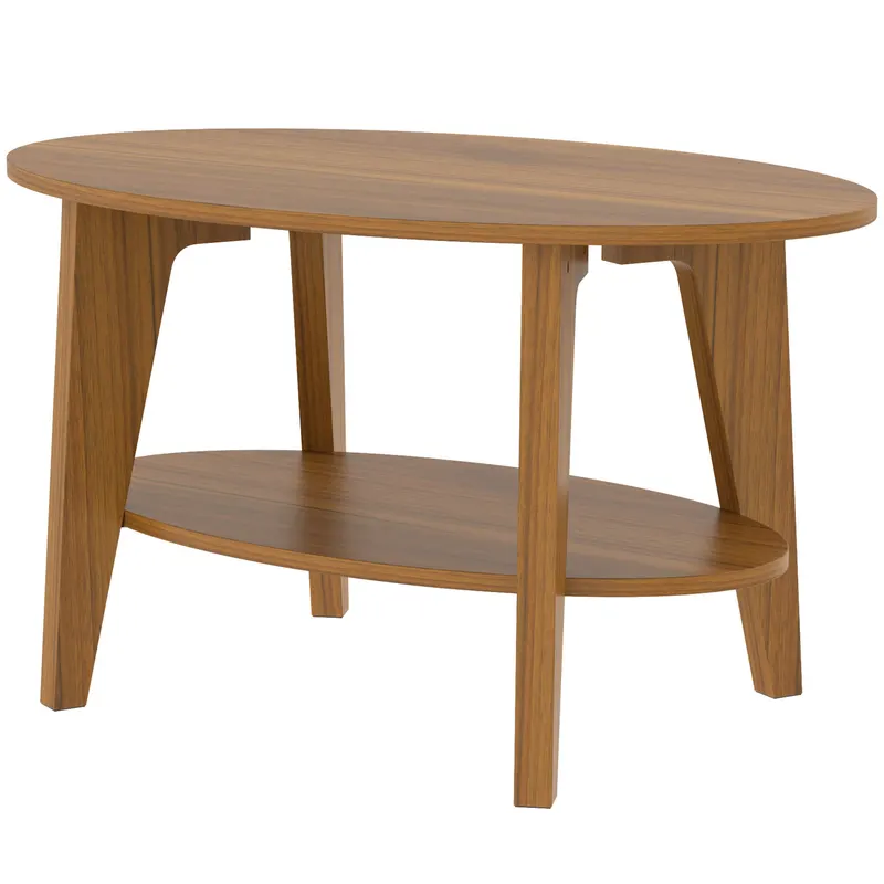 HOMCOM Masă de cafea ovală cu 2 nivele, masă de living modernă cu raft inferior deschis, 80 x 50 x 45 cm, Stejar