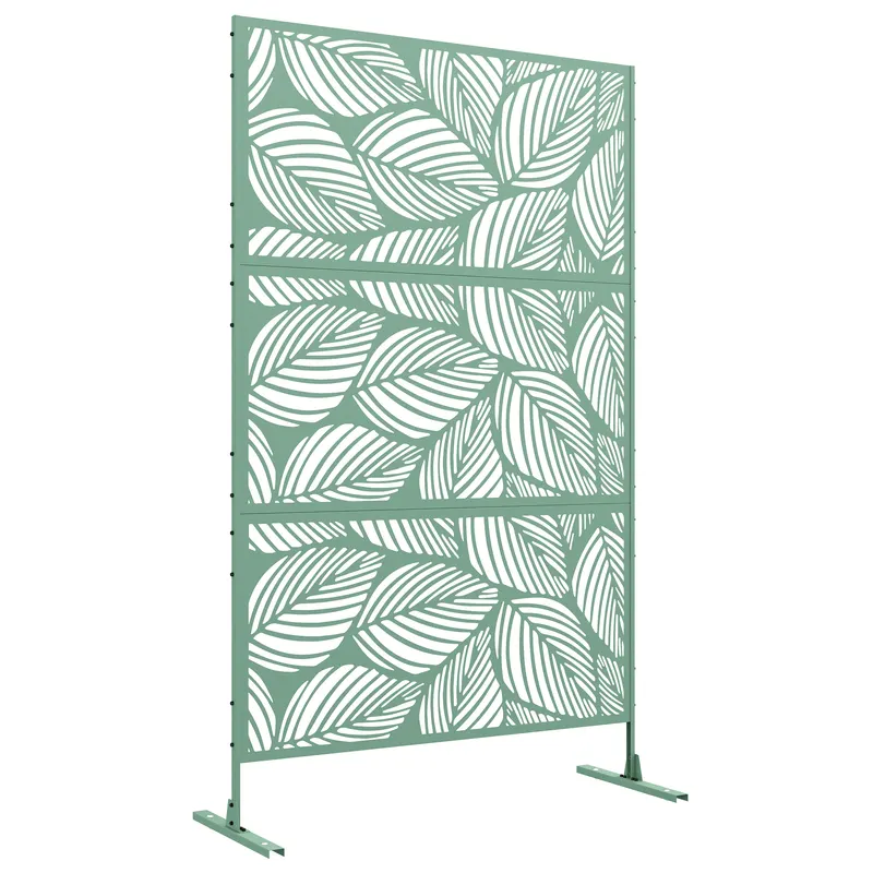 Outsunny Panou paravan de protecție decorativ paravant exterior verde cu model vegetal din metal, 122 x 45 x 198 cm, verde