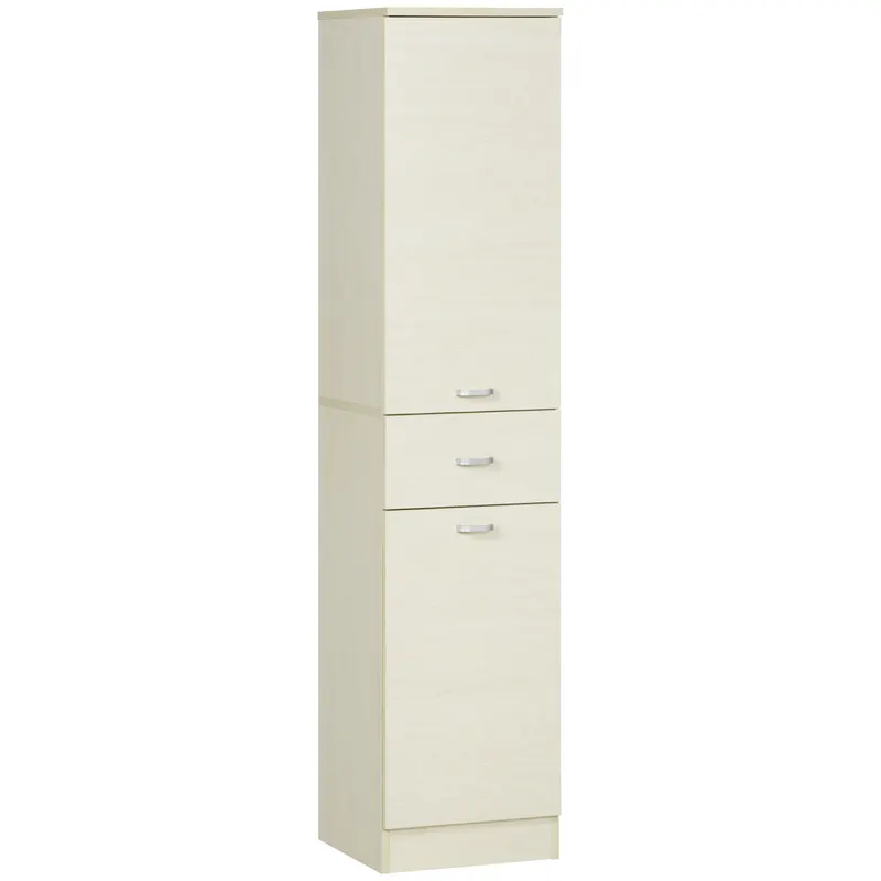 HOMCOM Dulap de Baie cu 2 Dulapuri, Sertar Central și Poliță Reglabilă pentru Depozitare și Organizare, 34x34x150 cm, Lemn Natural