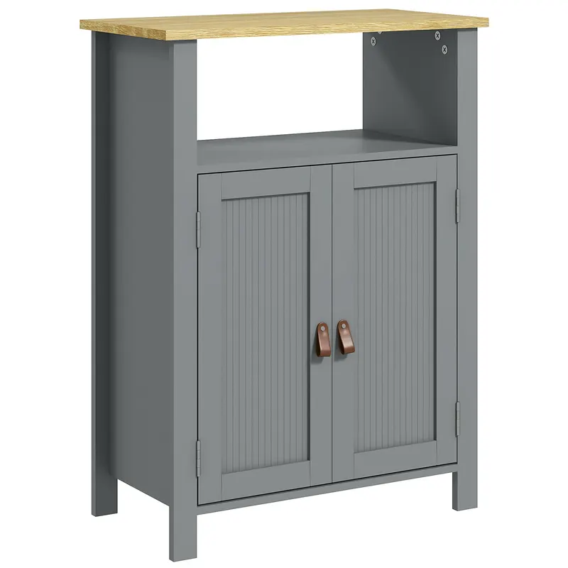 kleankin Mobilier de baie scund multi-rangements mare nișă placard dublu uși gri și natural