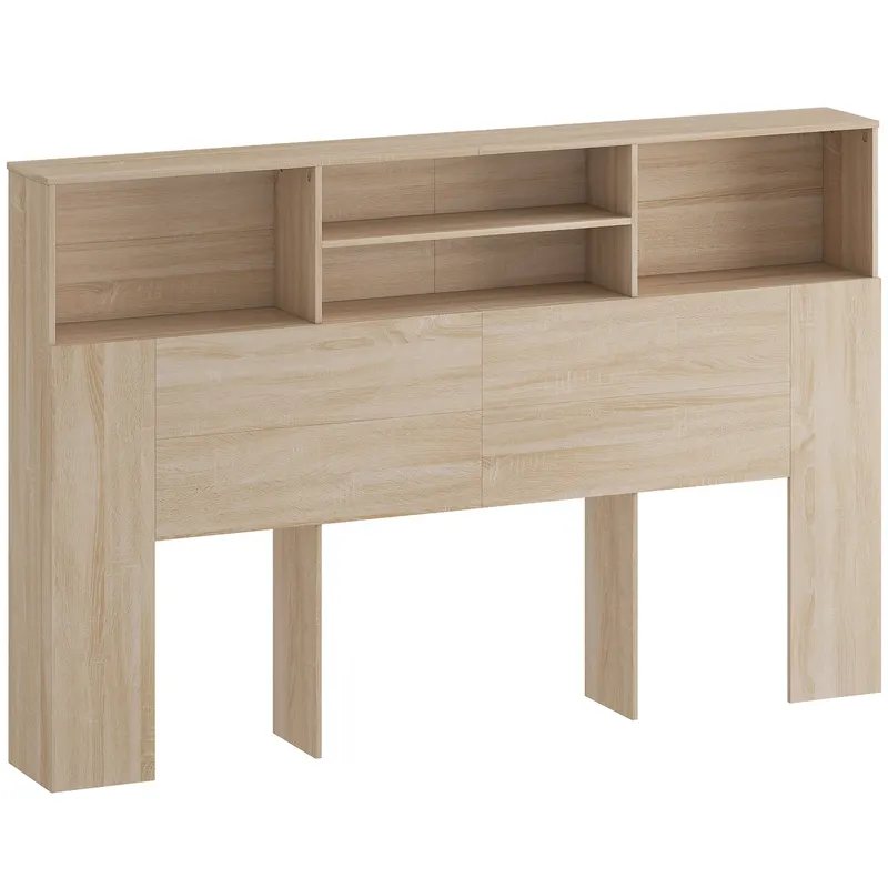 HOMCOM Tăblie independentă cu spații de depozitare, accesoriu de pat 4 compartimente deschise, 160 x 20,2 x 108,2 cm, lemn natural