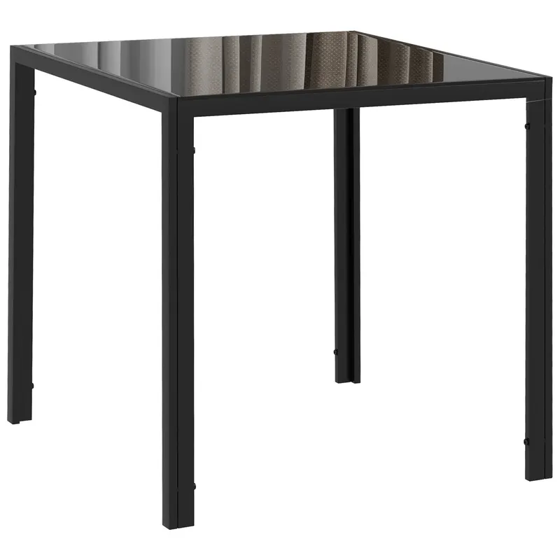HOMCOM Masă Pătrată pentru 4 Persoane, pentru Bucătărie și Living, din Oțel și Sticlă Securizată, 75x75x75 cm, Negru