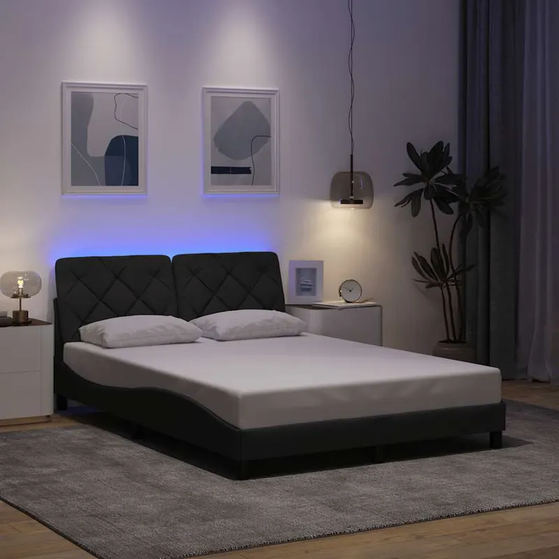 cadru de pat cu led fara saltea tesatura gri inchis 140x200 cm