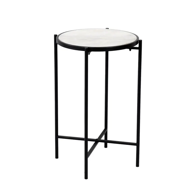 Masuta laterala Luxere negru metal-marmura, alba, D40x66 cm - Negru