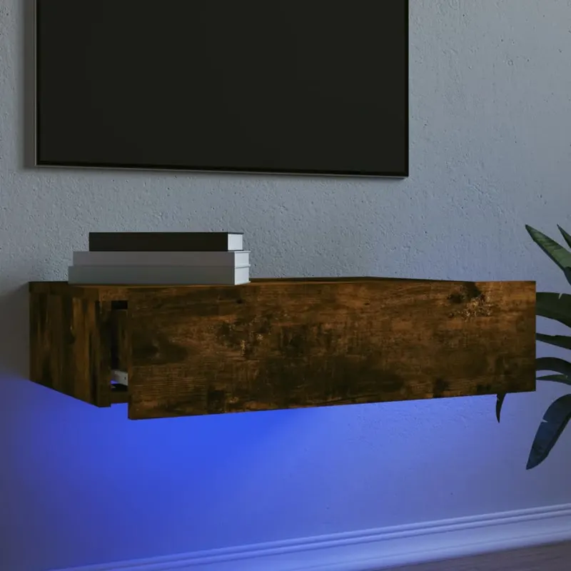 comoda tv cu lumini led, stejar fumuriu, 60x35x15,5 cm