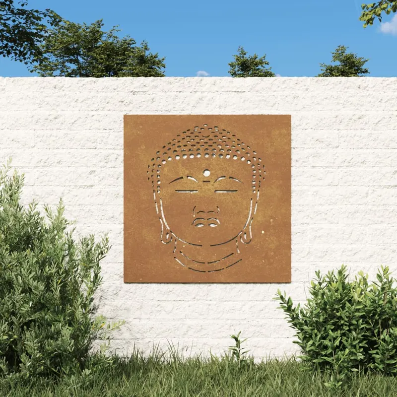 decor perete de gradina 55x55 cm design cap buddha otel corten