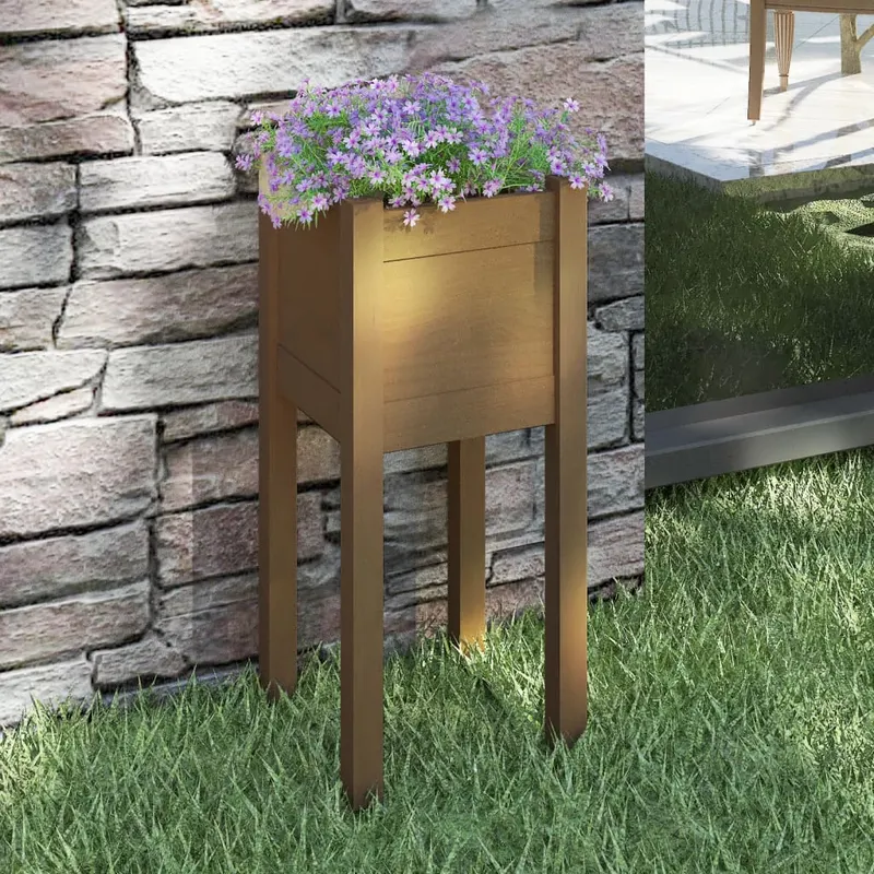 jardiniera de gradina, maro miere, 31x31x70 cm, lemn masiv pin