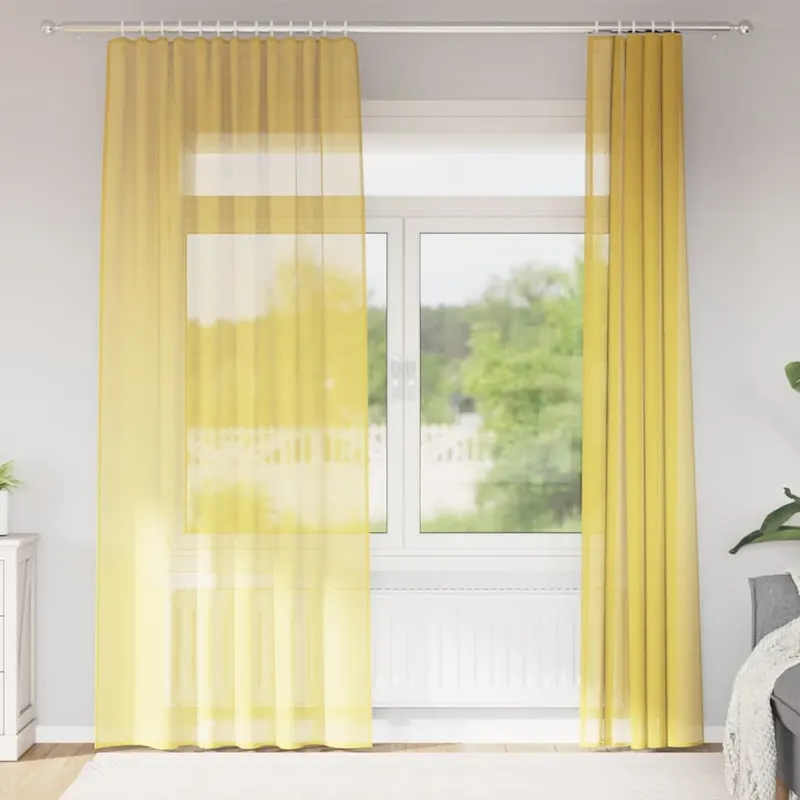 perdele voile cu bucle 2 buc galben 140x245 cm