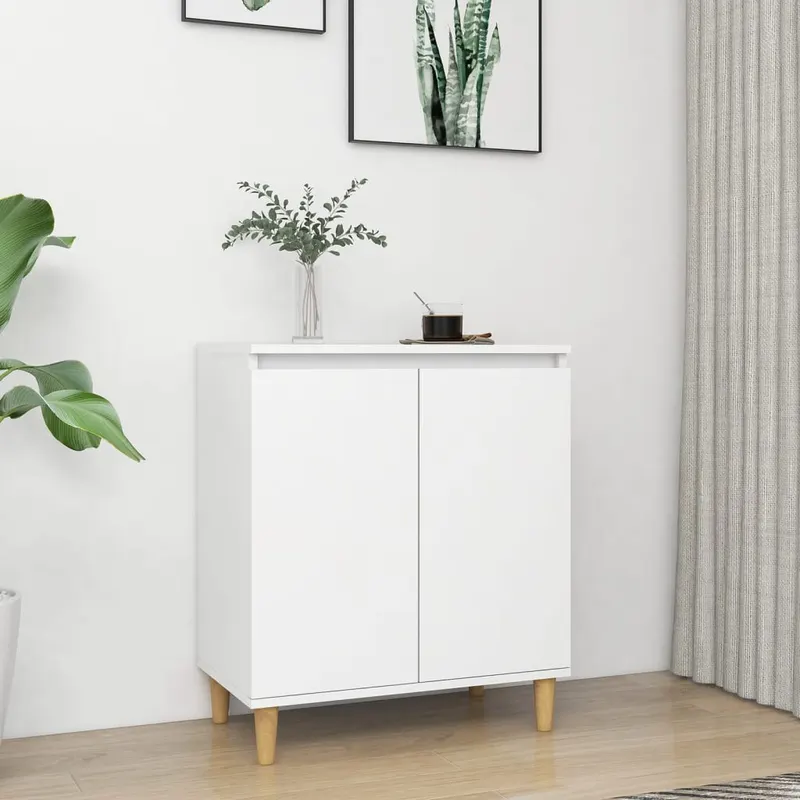 servanta cu picioare din lemn masiv, alb, 60x35x70 cm, pal