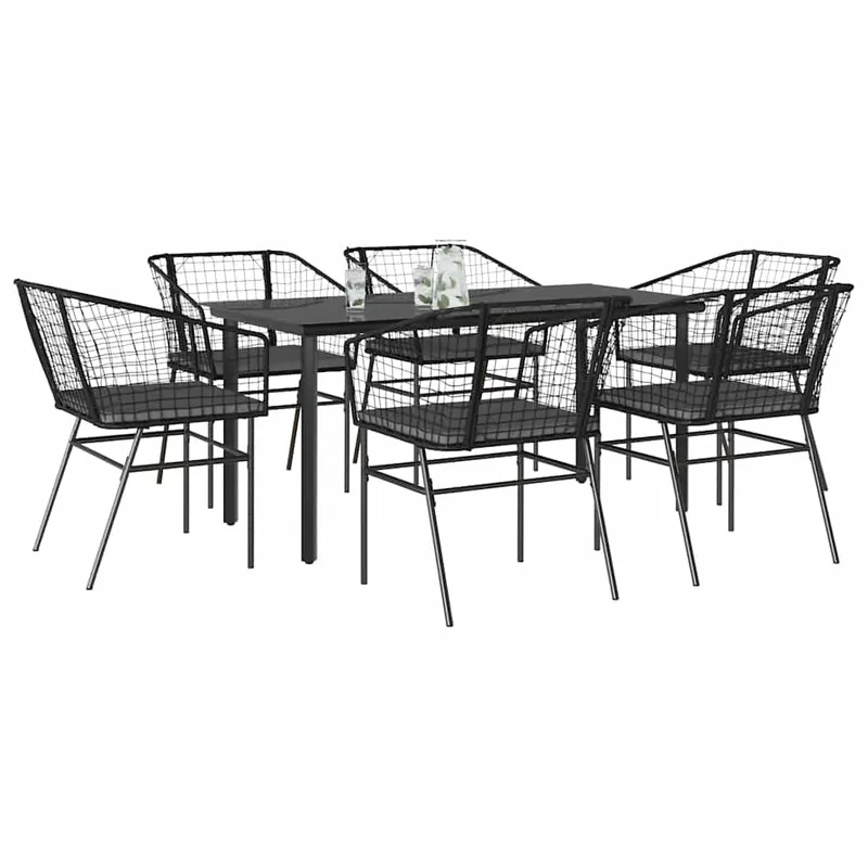 set de sufragerie de gradina 7 piese neagra sticla polirattan