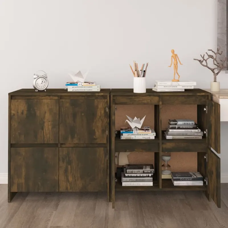 servante, 2 buc., stejar fumuriu, 70x41x75 cm, lemn prelucrat