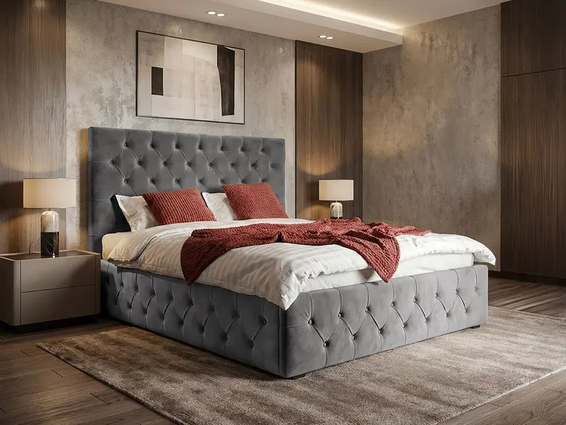 Pat Tapitat cu somiera fixa - Noble Gri - Velluto 16 140x200