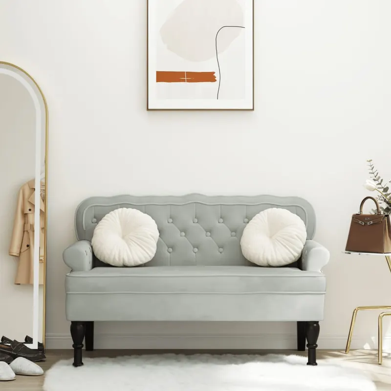 bancheta cu spatar, gri deschis, 119,5x64,5x75 cm, catifea