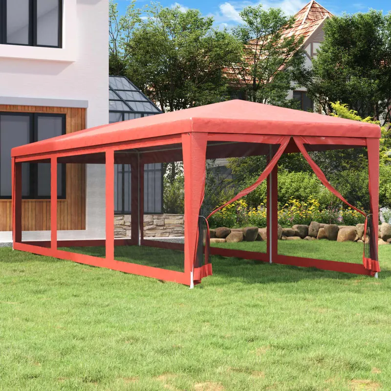 cort de petrecere cu 8 pereti din plasa, rosu, 3x9 m, hdpe