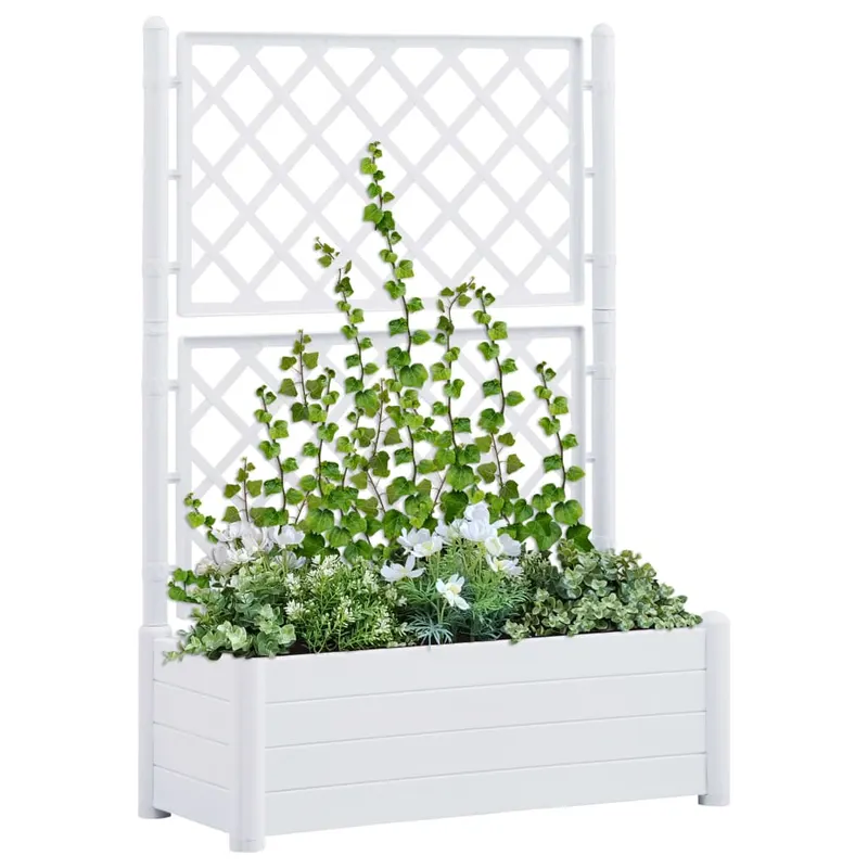 jardiniera de gradina cu spalier, alb, 100 x 43 x 142, pp