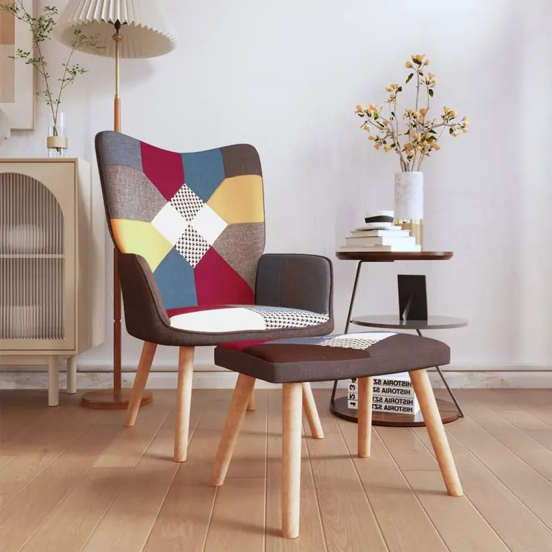 scaun de relaxare cu taburet, textil, petice
