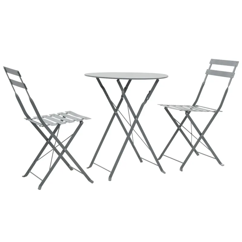 set mobilier bistro, 3 piese, gri, otel