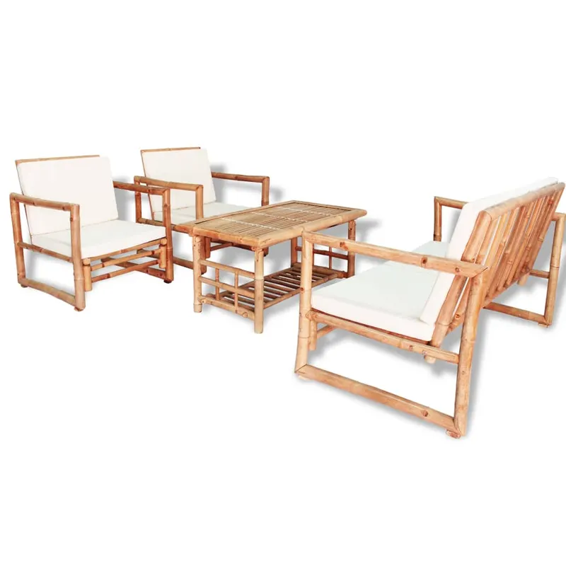set mobilier de gradina cu perne, 4 piese, bambus