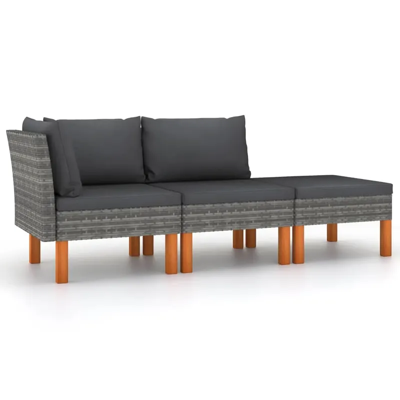 Set mobilier gradina, 3 piese, poliratan & lemn masiv eucalipt