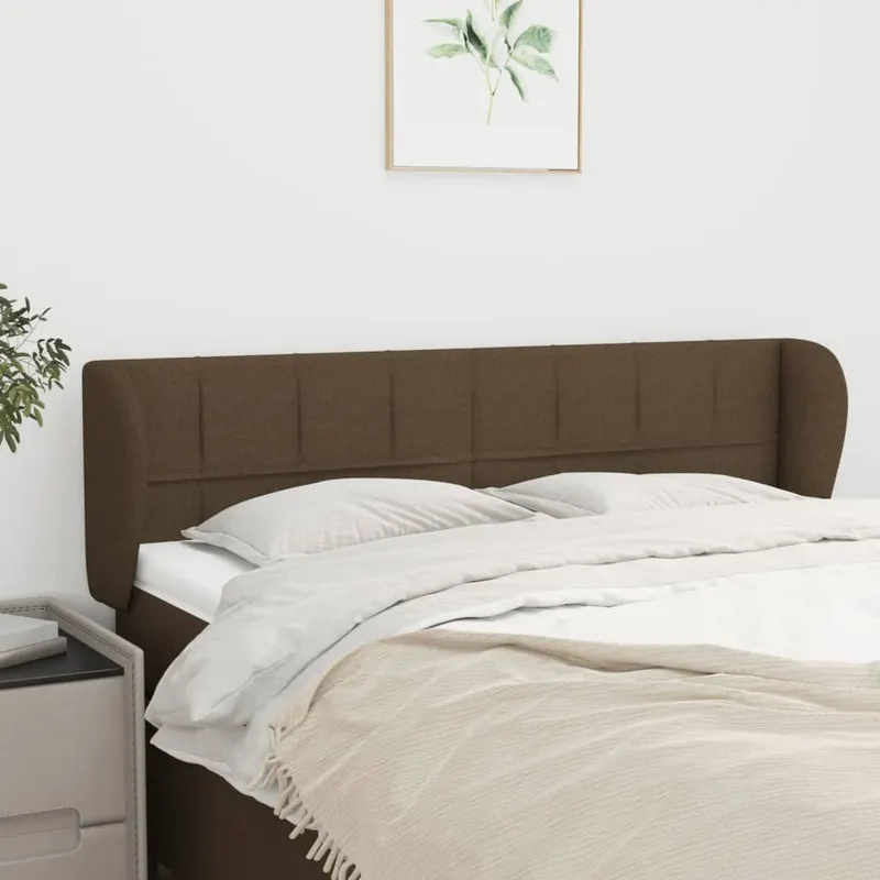 tablie de pat cu aripioare maro inchis 147x23x78/88 cm textil