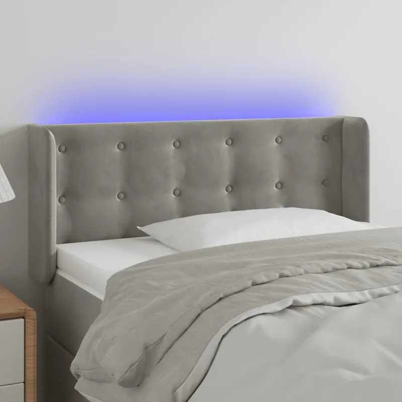 tablie de pat cu led, gri deschis, 93x16x78/88 cm, catifea