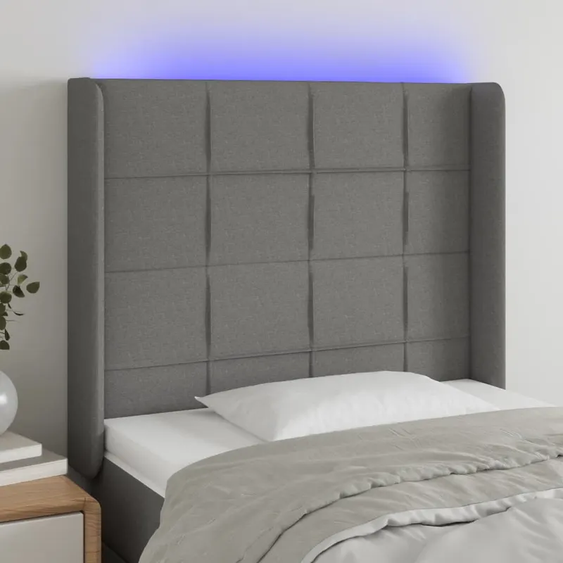 tablie de pat cu led, gri inchis, 83x16x118/128 cm, textil
