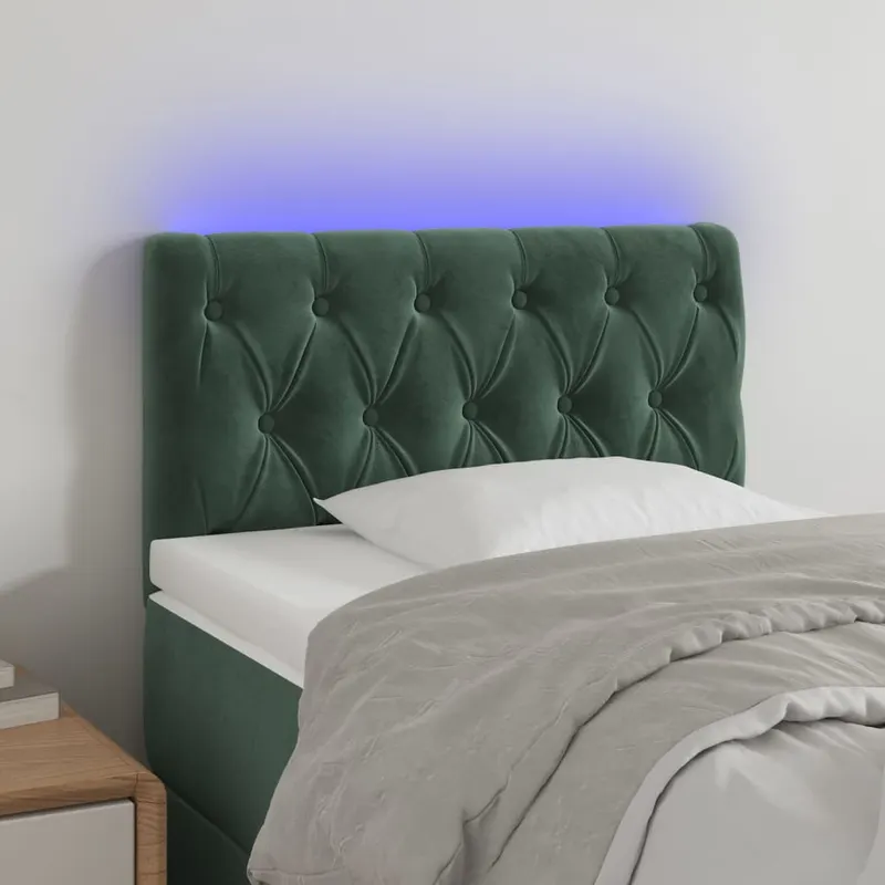 tablie de pat cu led, verde inchis, 80x7x78/88 cm, catifea